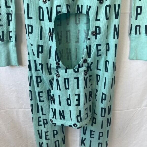 Victoria's Secret PINK Aqua/Black Waffle Knit Love Pink Onesie Sz XS - Picture 7 of 9